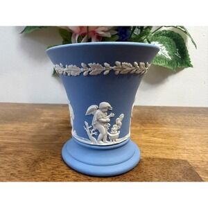 Wedgwood Blue Jasperware Cherub Vase Mini Classical Blue White Decor Cottagecore